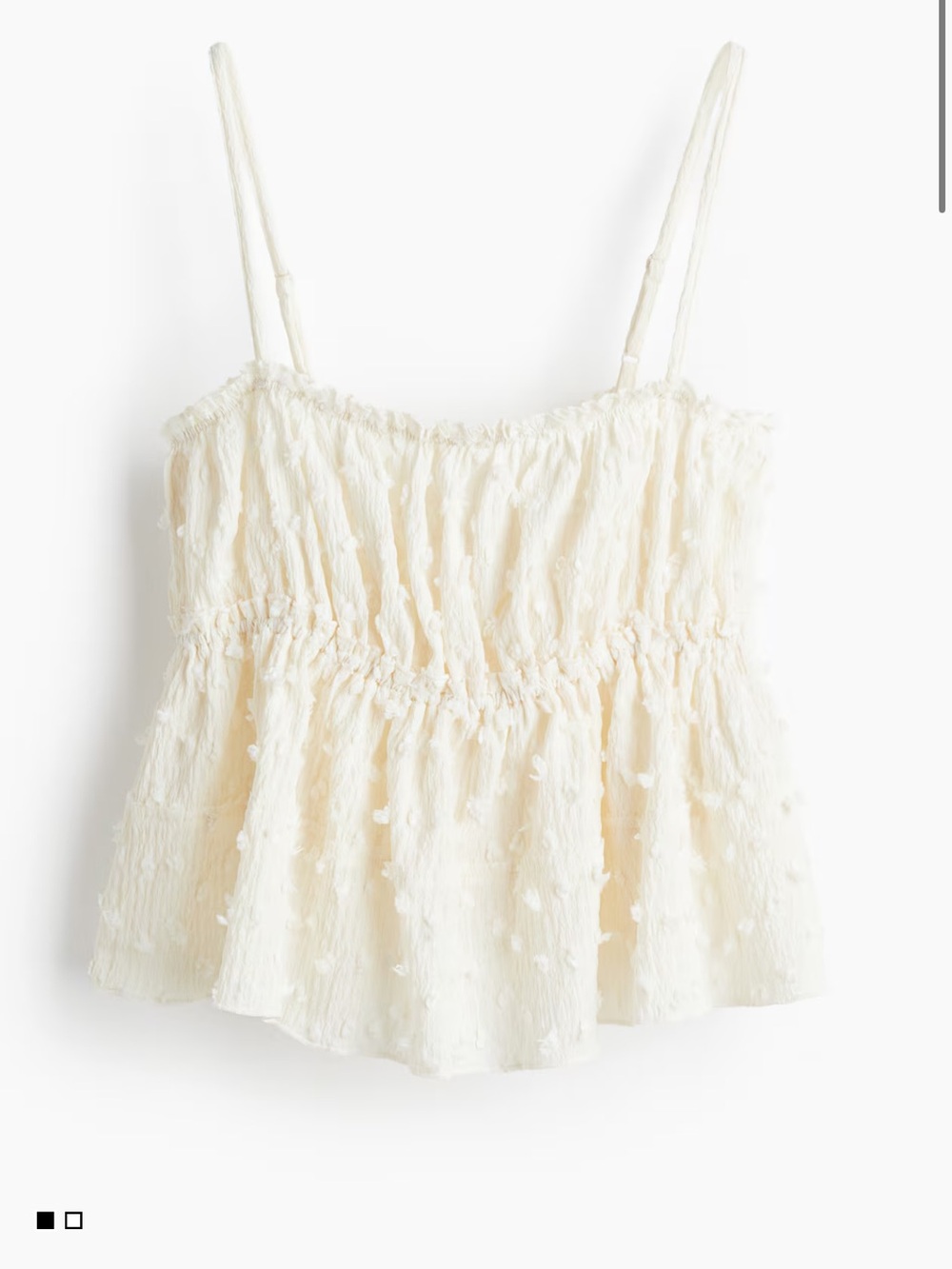 H&M Cream Textured Spaghetti Strap Peplum Crop Top